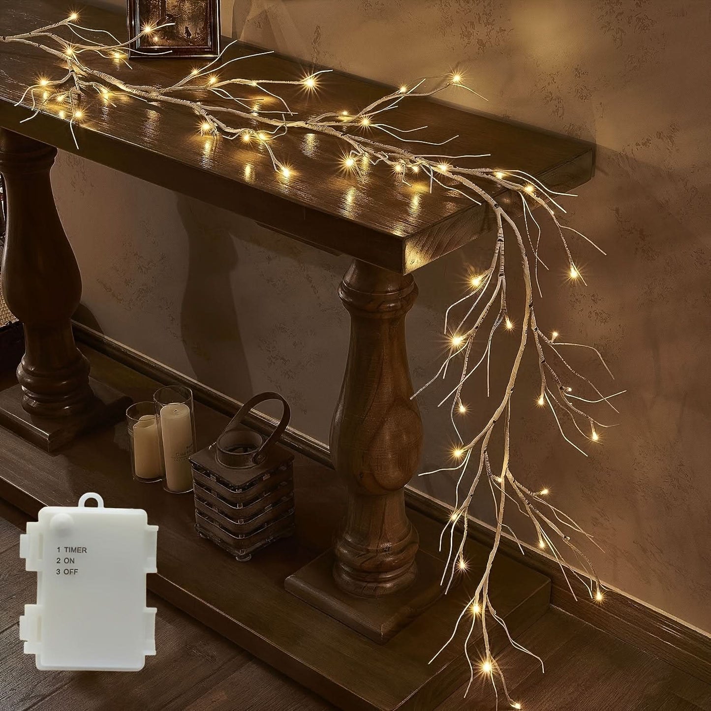 6ft Pre-Lit Birch Garland with 48 LEDs - Battery Operated, Remote & Timer Control
