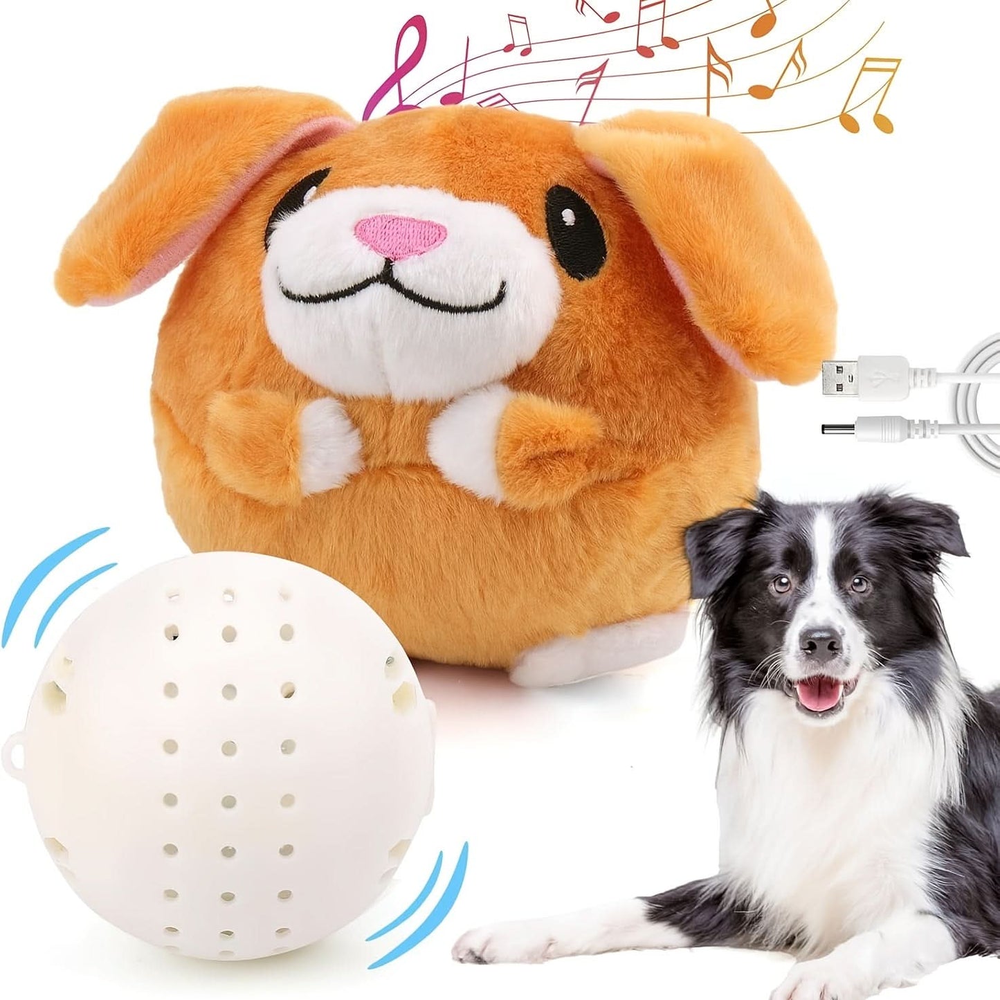 Interactive Plush Pig Dog Toy with Sound – USB Rechargeable Fabric Pet Bouncing Ball