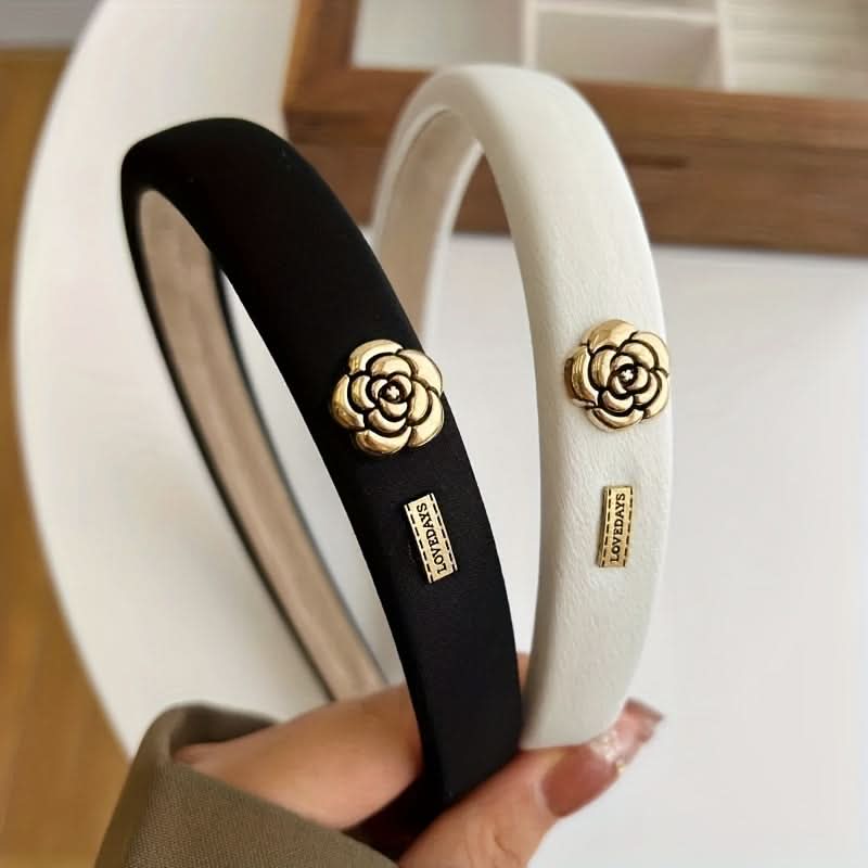 Chic Black Satin Camellia Flower Headband