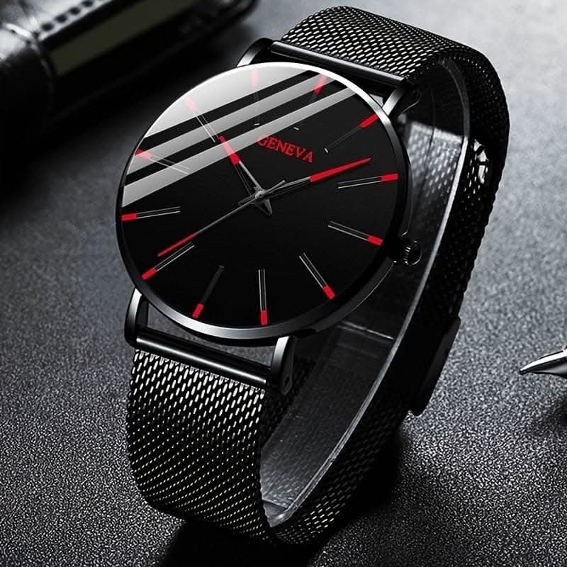 Minimalist Men's Fashion Ultra Thin Watch with Stainless Steel Mesh Belt