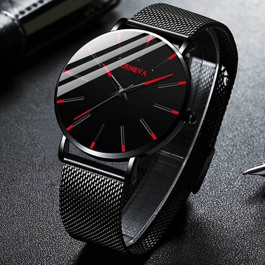 Minimalist Men's Fashion Ultra Thin Watch with Stainless Steel Mesh Belt