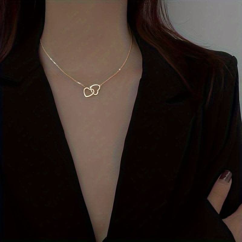 Double Heart Pendant Necklace – Minimalist Chic