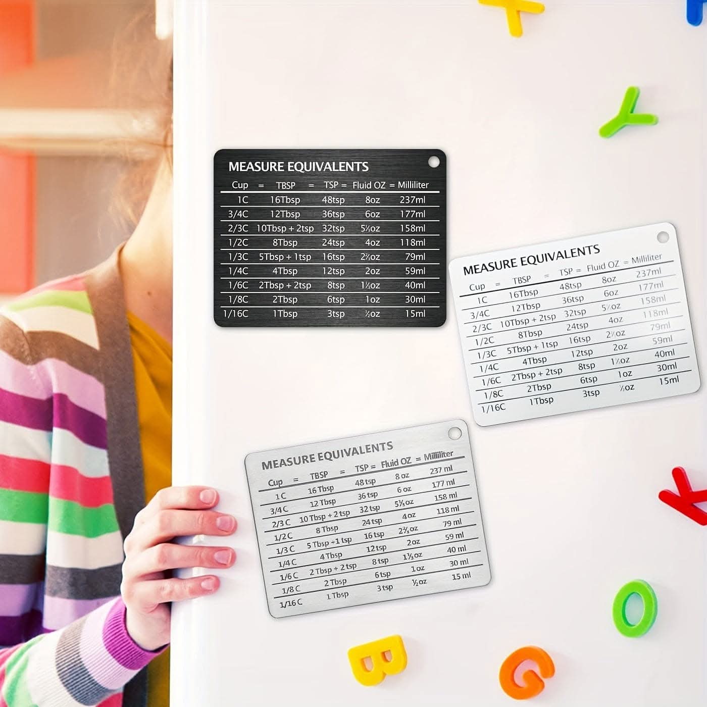 1pc Magnetic Scale Plate with Unit Conversion Chart - Stainless Steel Refrigerator Magnet