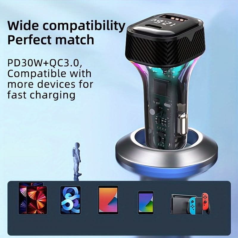 PD30W Fast Car Charger – 6-Port USB Expansion