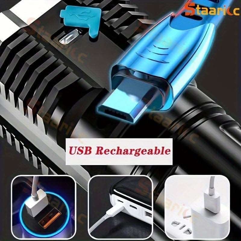Staaricc USB Rechargeable LED Flashlight – 4 Modes