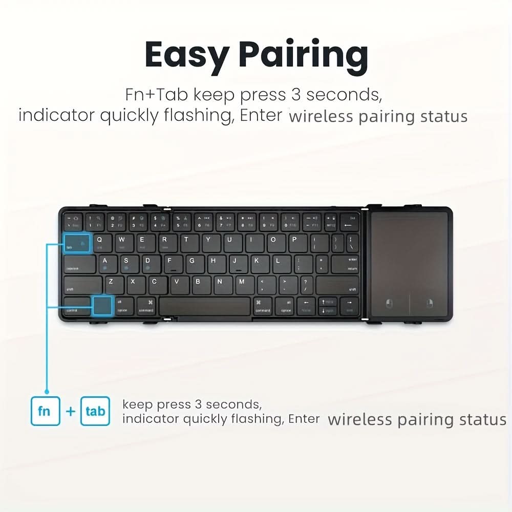 Tri-Fold Ultra Slim Wireless Bluetooth Keyboard with Touchpad –  Type-C Charging