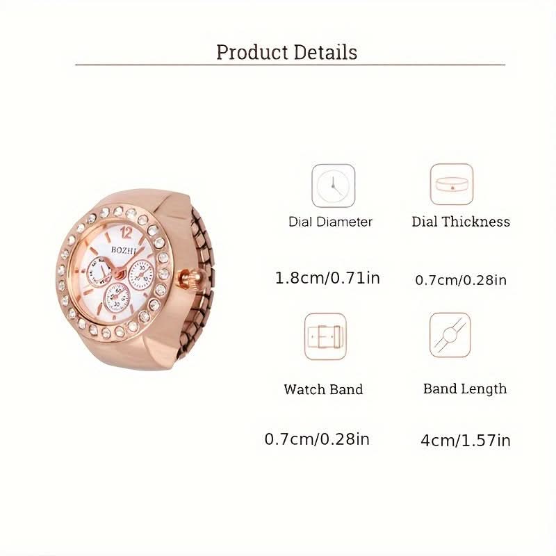 Stylish Rhinestone Quartz Ring Watch – Alloy Case, Unisex Casual Accessory