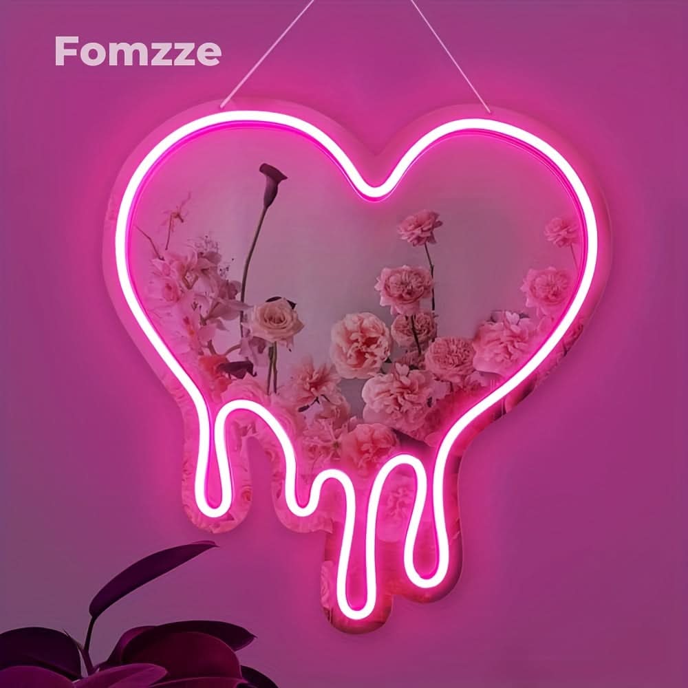 Pink Heart Neon LED Sign - USB Powered, Wall-Mounted Decor for Girls