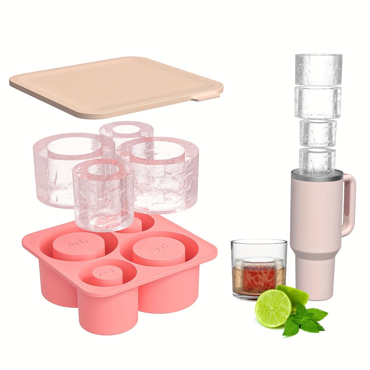 Silicone Ice Cube Tray for 40oz & 30oz Bottles – 4-Cavity Large Ice Mold