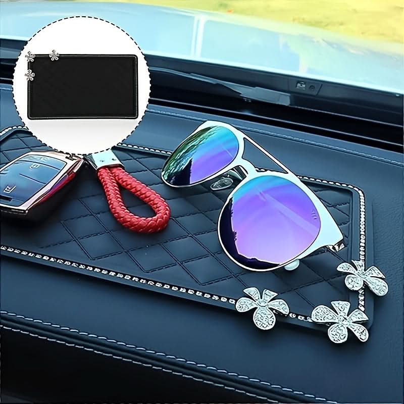 Heat-Resistant Car Dashboard Mat with Phone & Fashion Glasses Holder - Stylish Anti-Slip PVC Interior Accessory