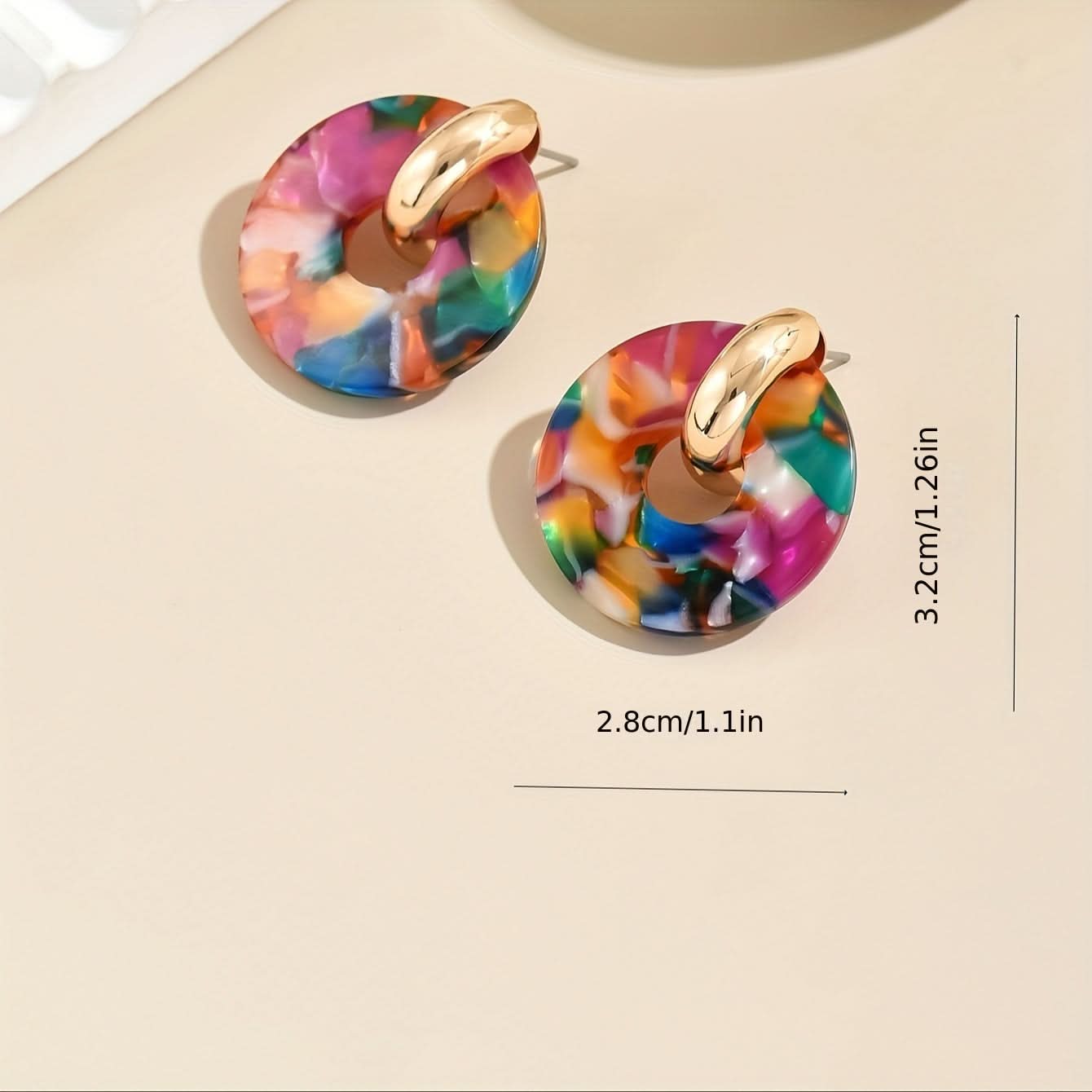 Shimmering Multi-Color Acetate Circle Stud Earrings