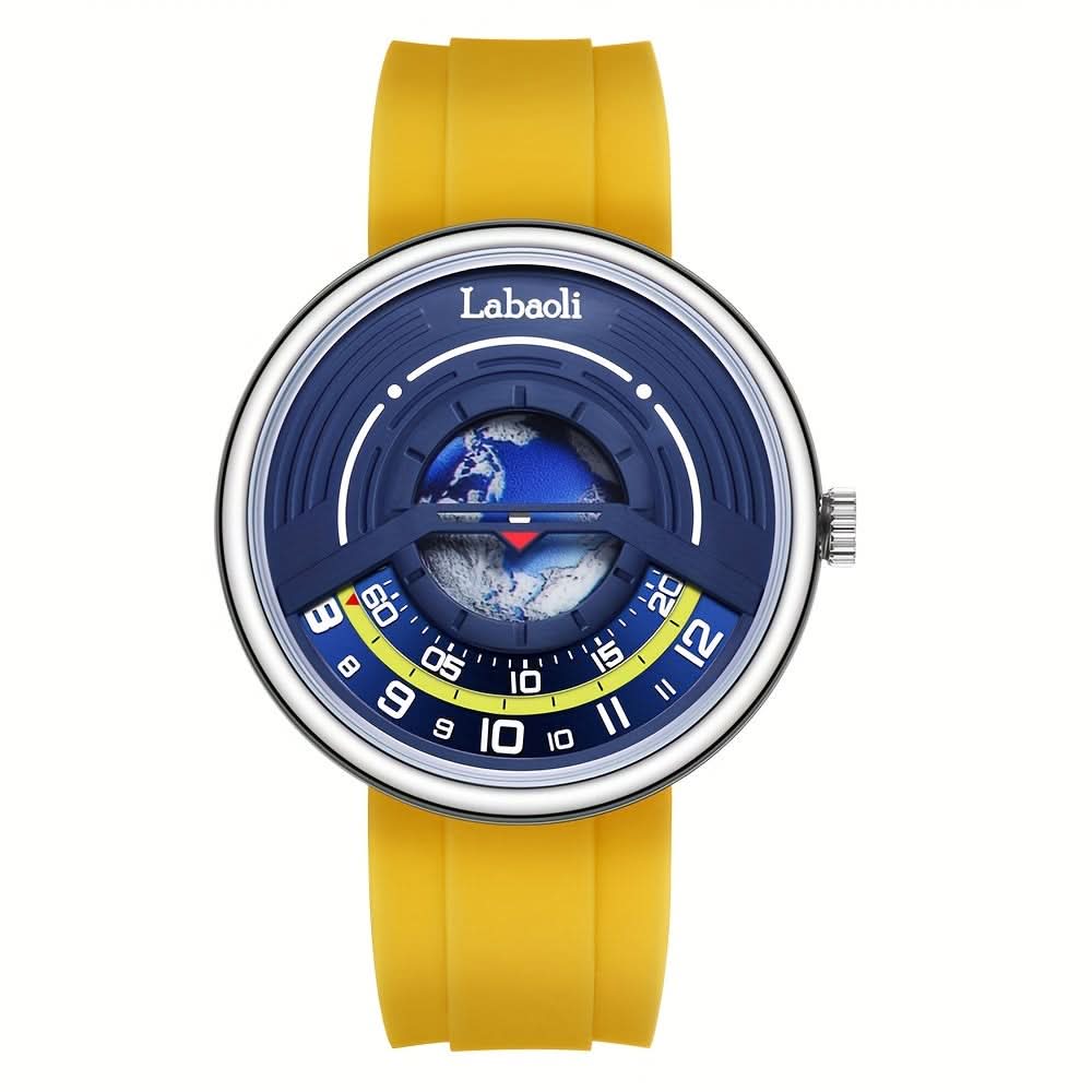 Men’s World-Time Quartz Watch – Hollow Dial, Silicone Strap, Casual Analog Design