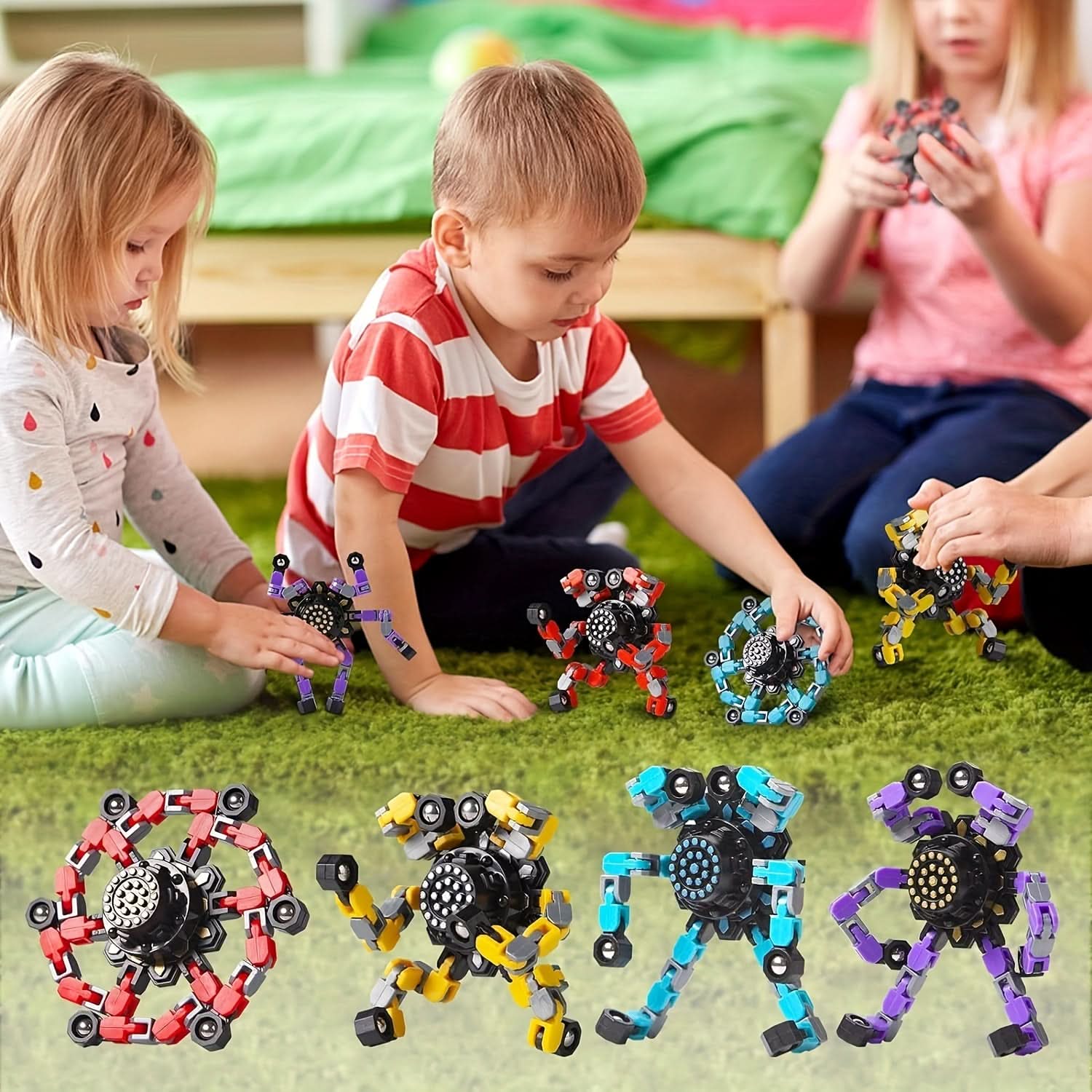 4pcs Transformable Fidget Spinners – Multi-Color High-Speed Bearing