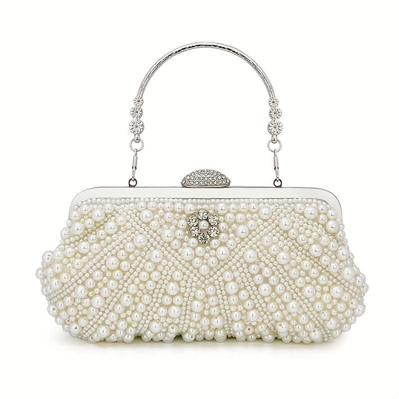 White Pearl Diamond Shell Clutch – Chain Strap