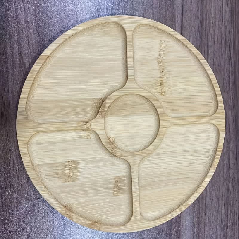 Wooden Round Serving Platter with Compartments