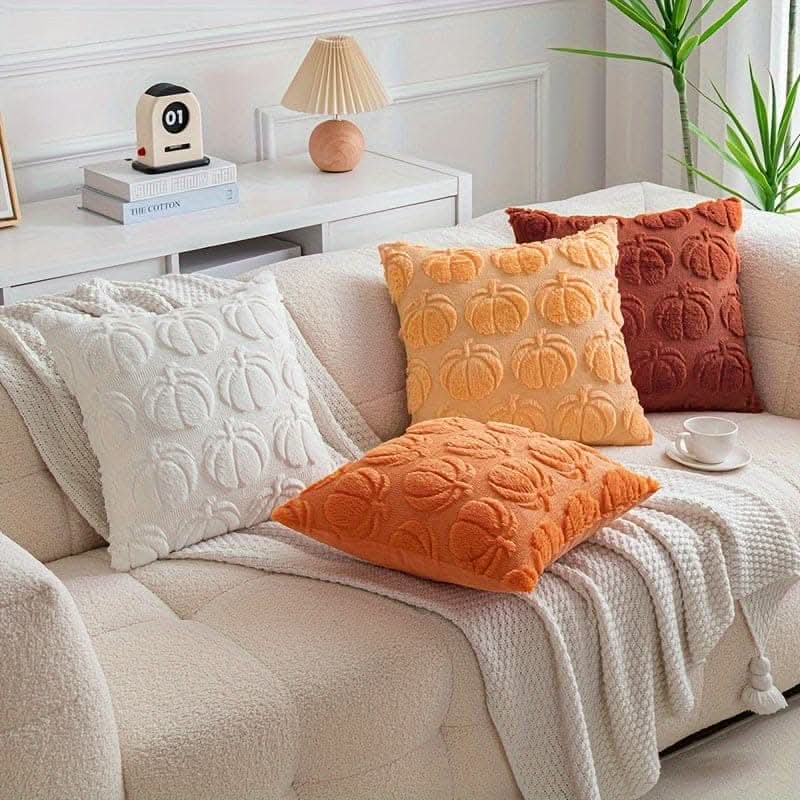 Chic Pumpkin Geometric Wool Cushion Cover