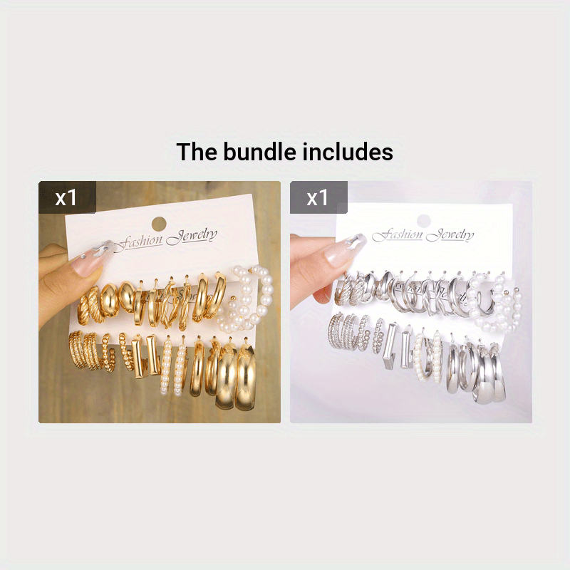 24-Pair Chic Geometric & Faux Pearl Hoop Earrings Set