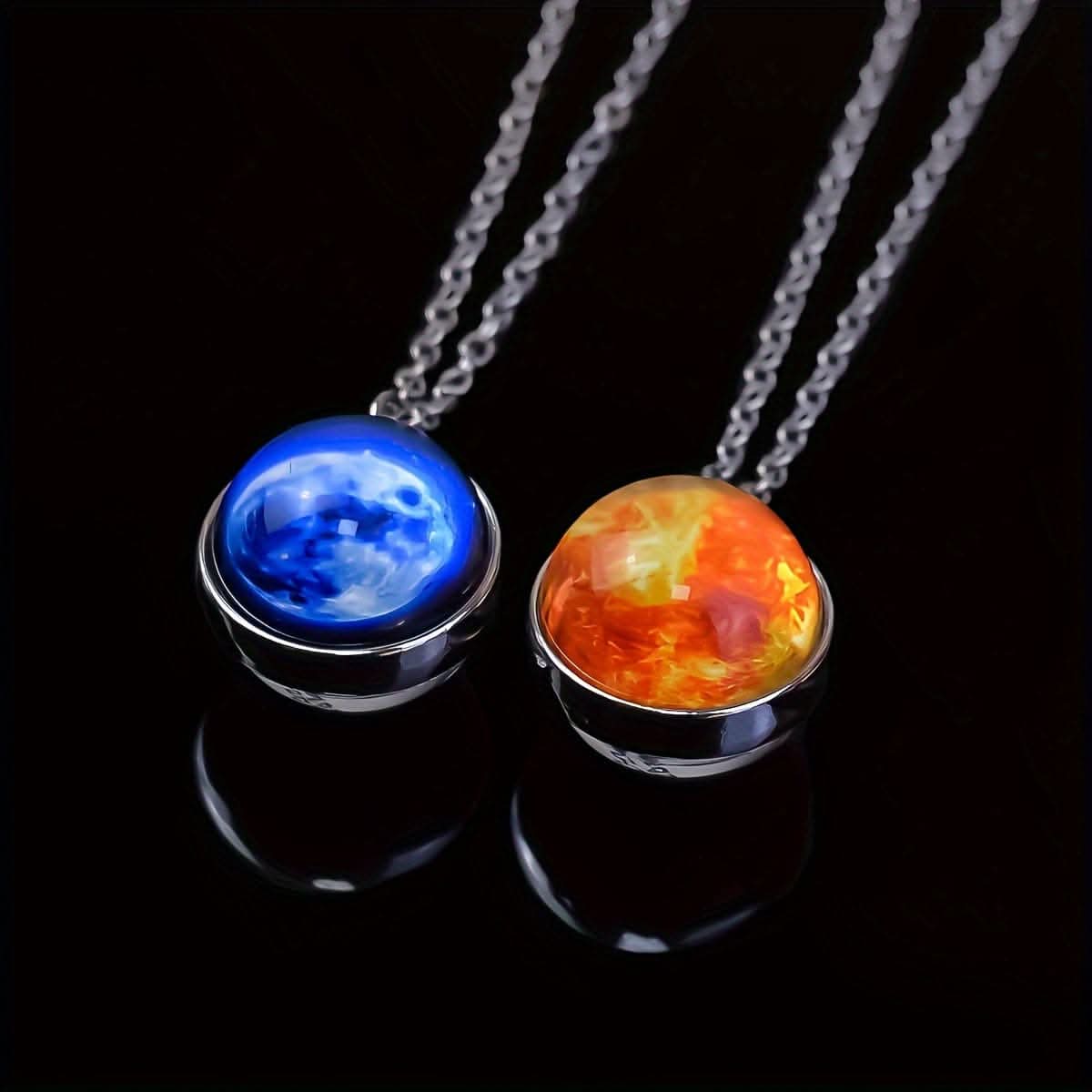 Solar System Glass Pendant Necklace - Celestial Jewelry