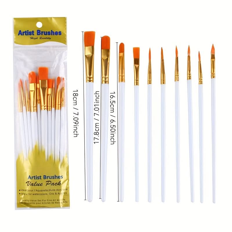 10-Piece Pearlescent Paint Brush Set for Artists