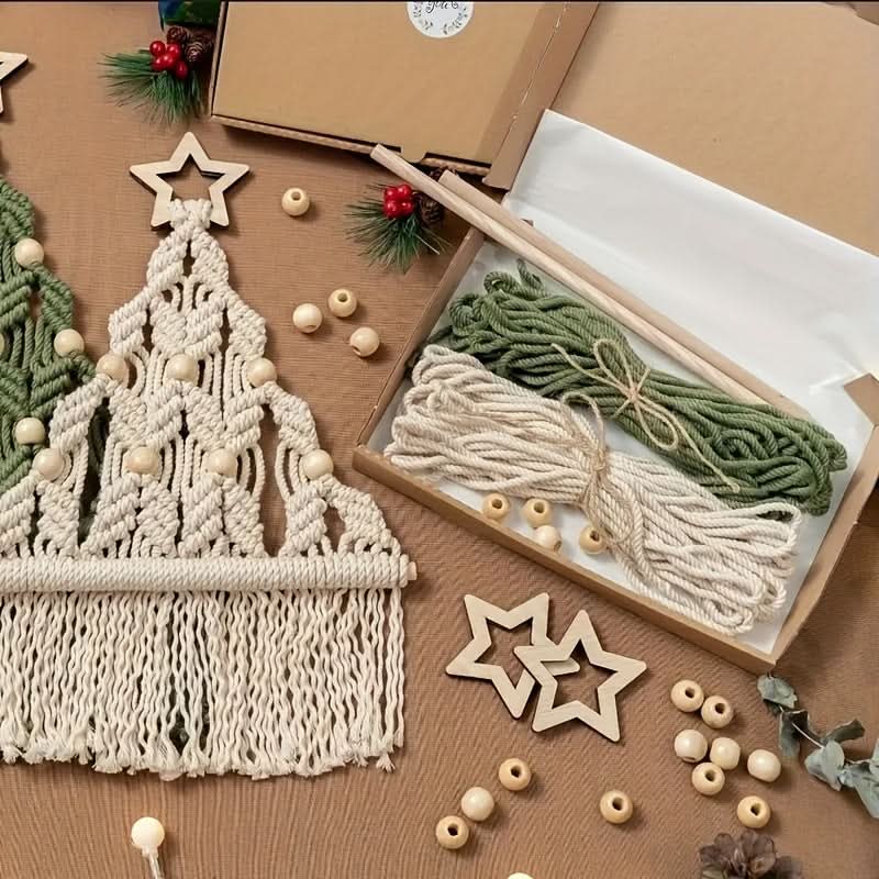 2-Piece Braided Christmas Tree DIY Kit - Handmade Cotton Rope Christmas Crafts