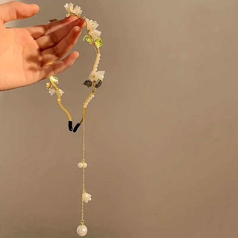 Elegant Pearl Flower Tassel Headbands for Women