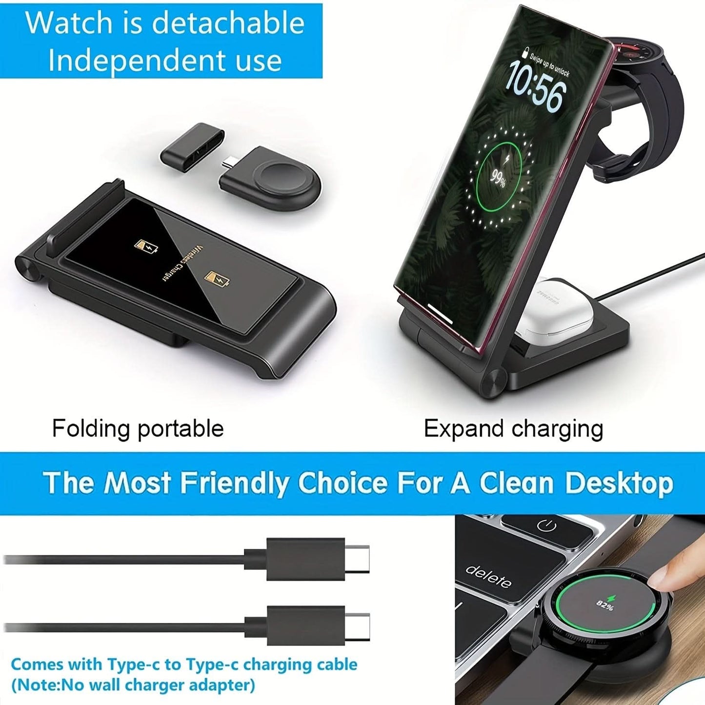 3-in-1 Fast Wireless Charger Stand for Samsung Galaxy