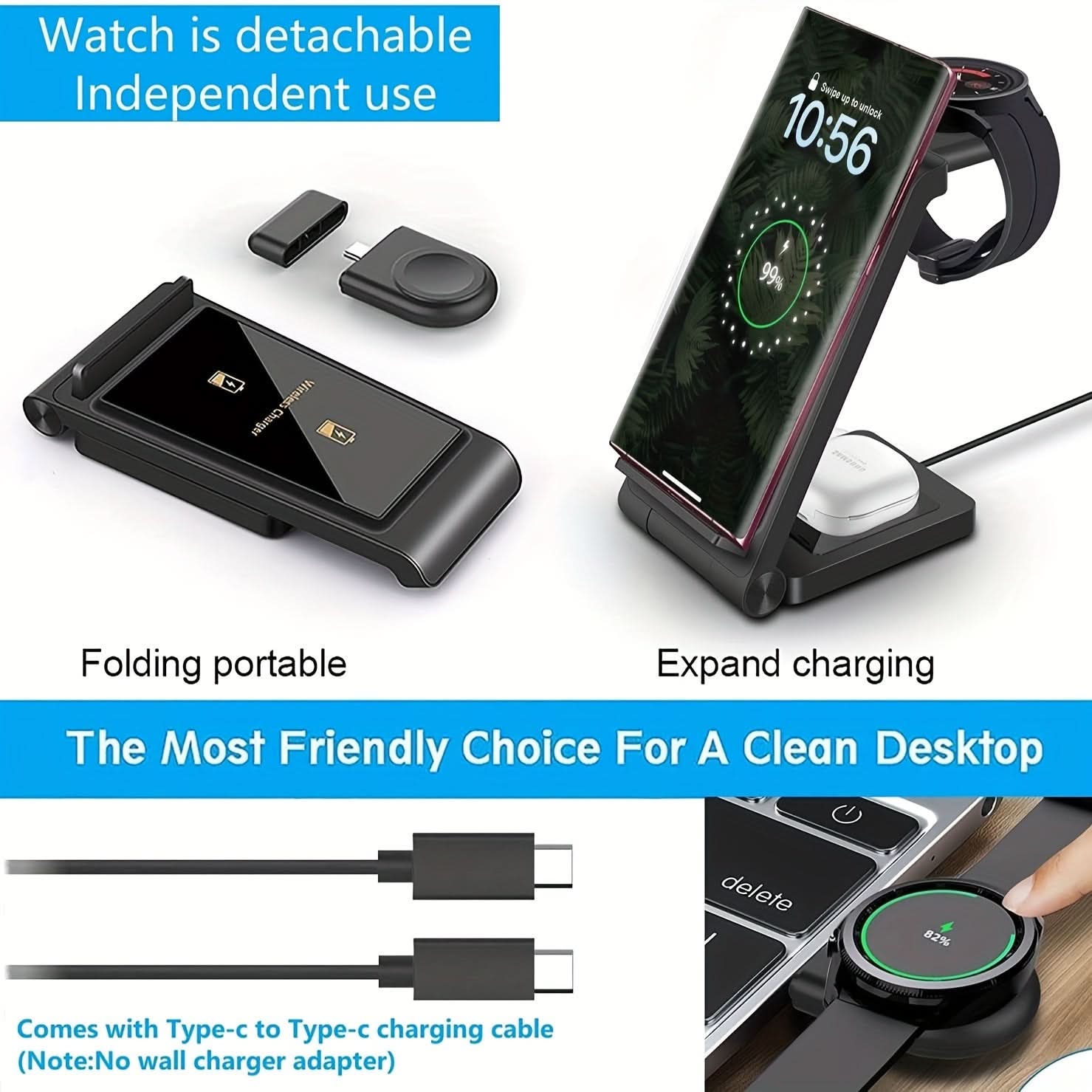 3-in-1 Fast Wireless Charger Stand for Samsung Galaxy