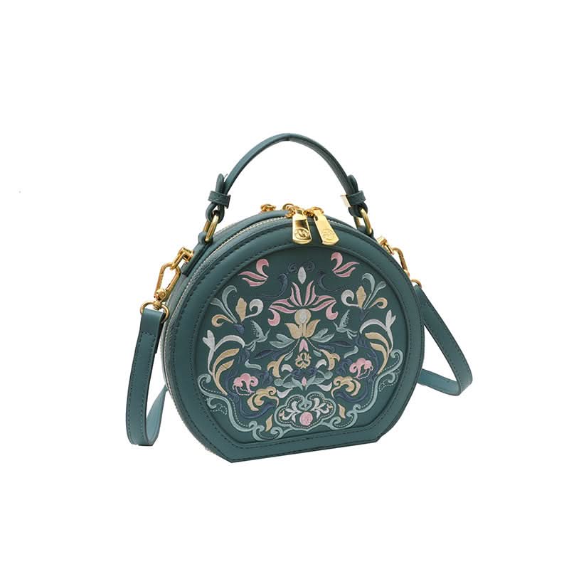 Striped PU Round Shoulder Bag – Vintage-Inspired Messenger