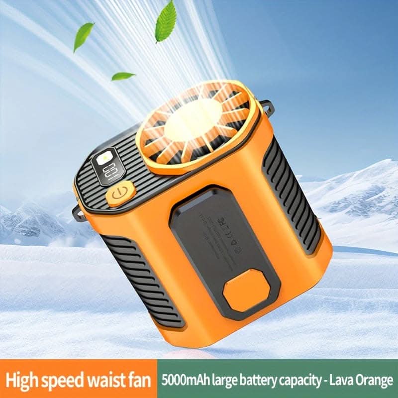 5000mAh Portable Waist Clip Fan – Rechargeable USB Fan with Flashlight