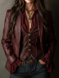 Vintage Burgundy Eco Leather Blazer