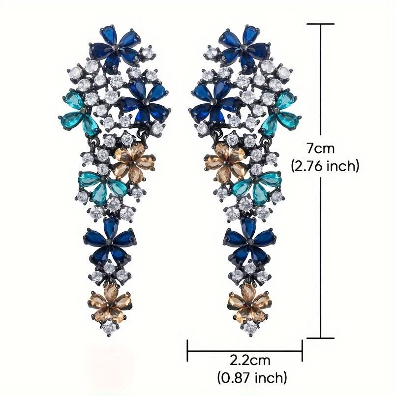 Glamorous Flower Dangle Earrings with Zirconia
