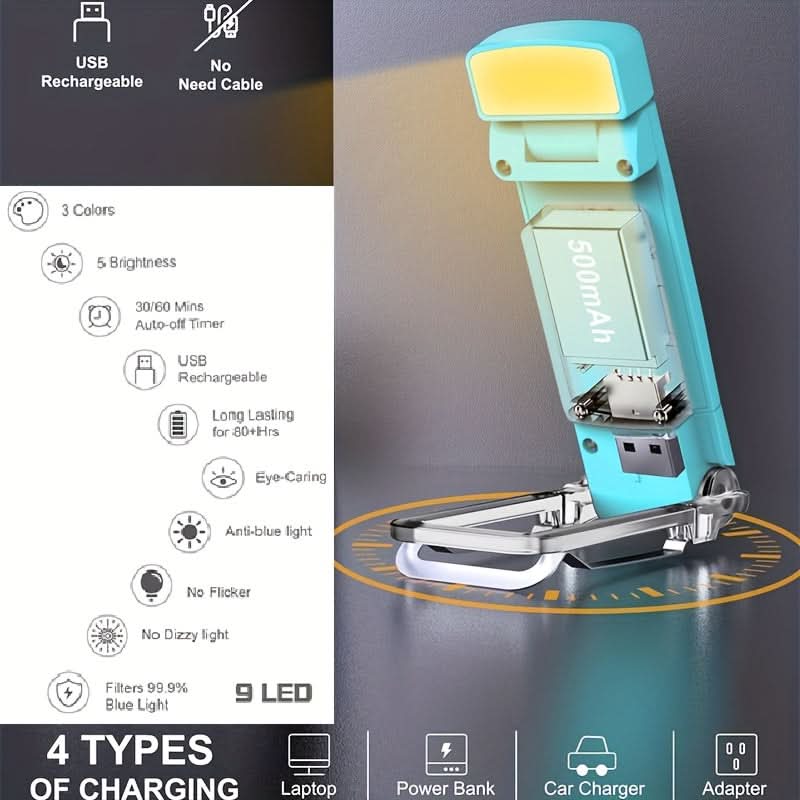 USB Rechargeable LED Book Light – Dimmable Clip-On Reading Lamp