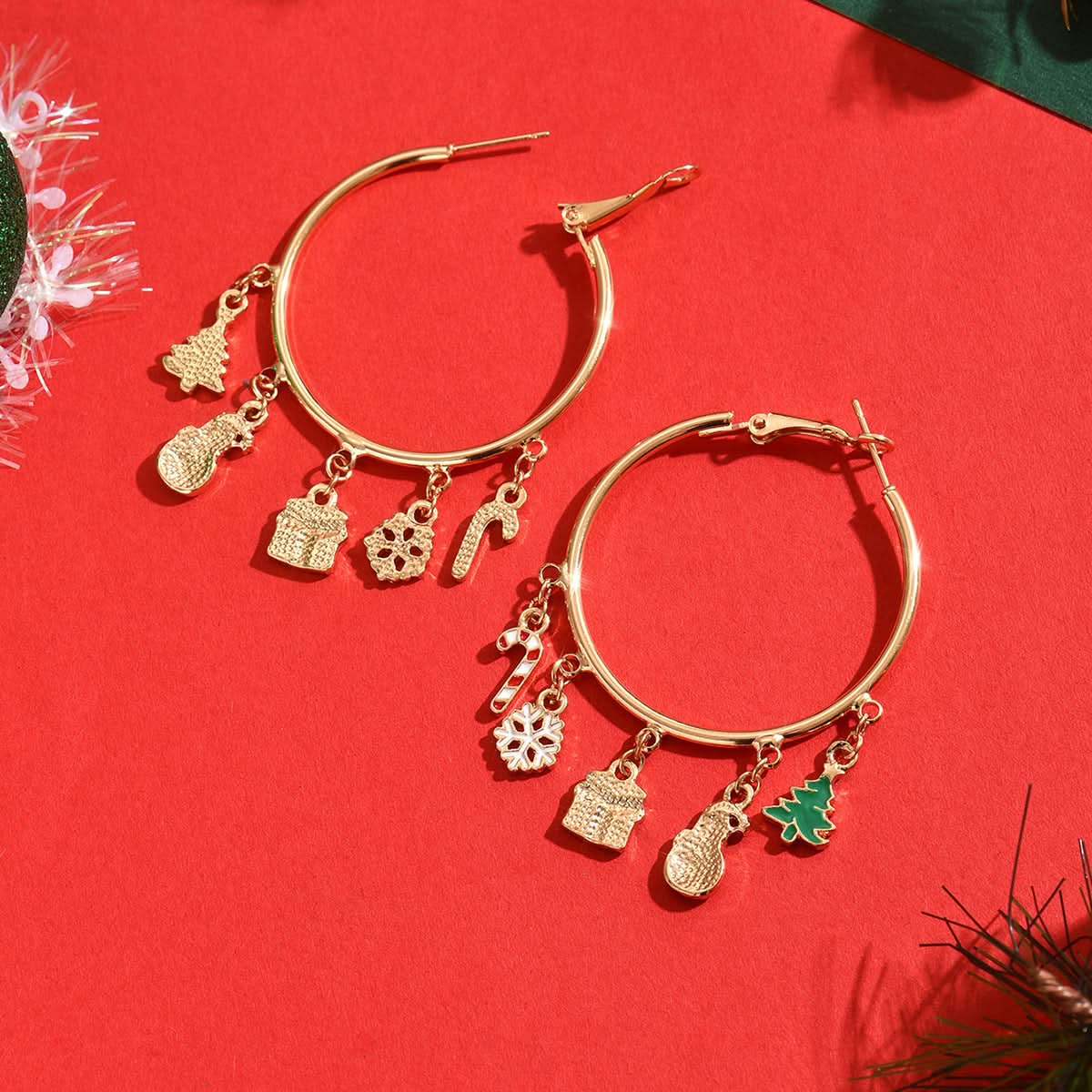 Christmas Snowflake Hoop Earrings for Women