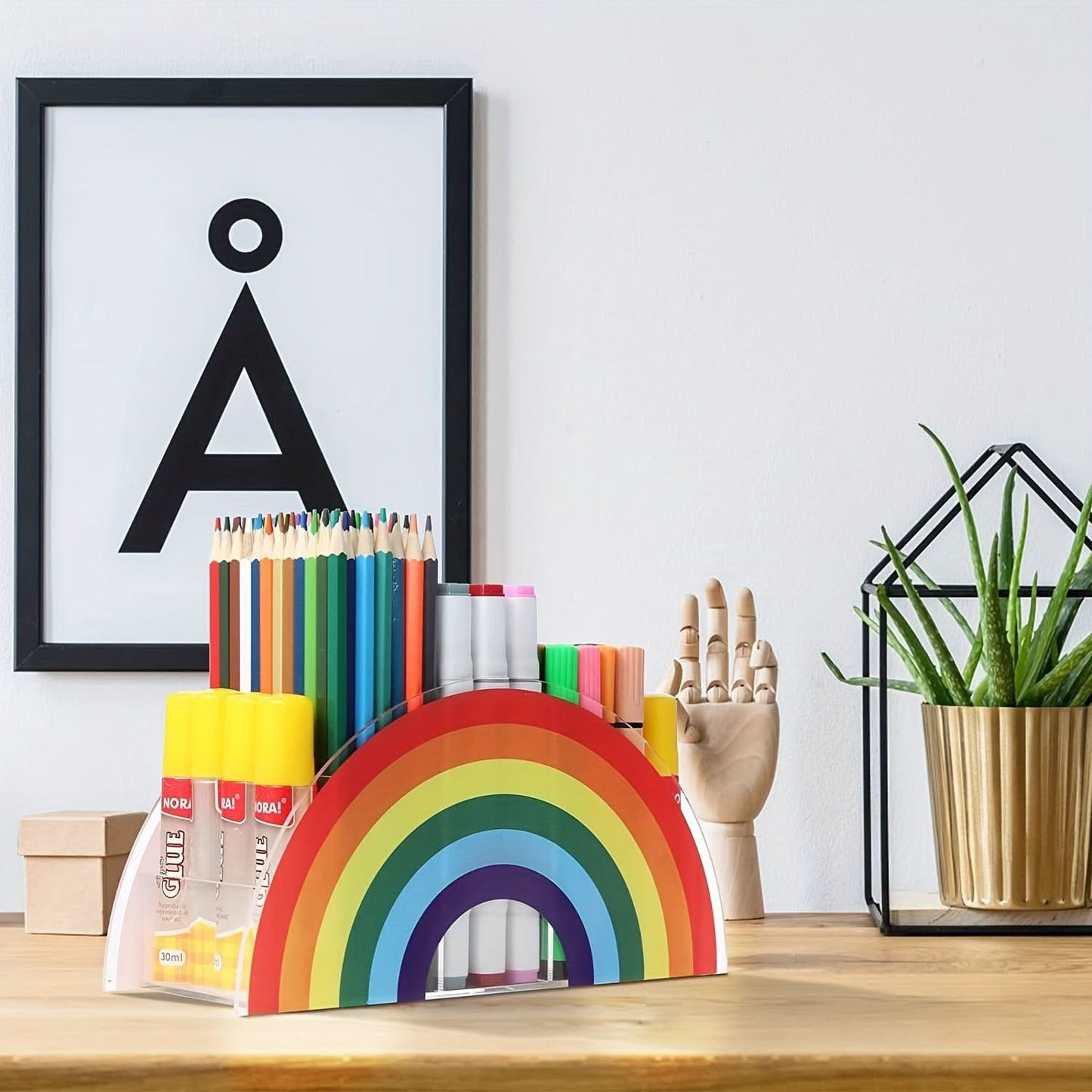 Rainbow Acrylic 5-Compartment Pen Holder