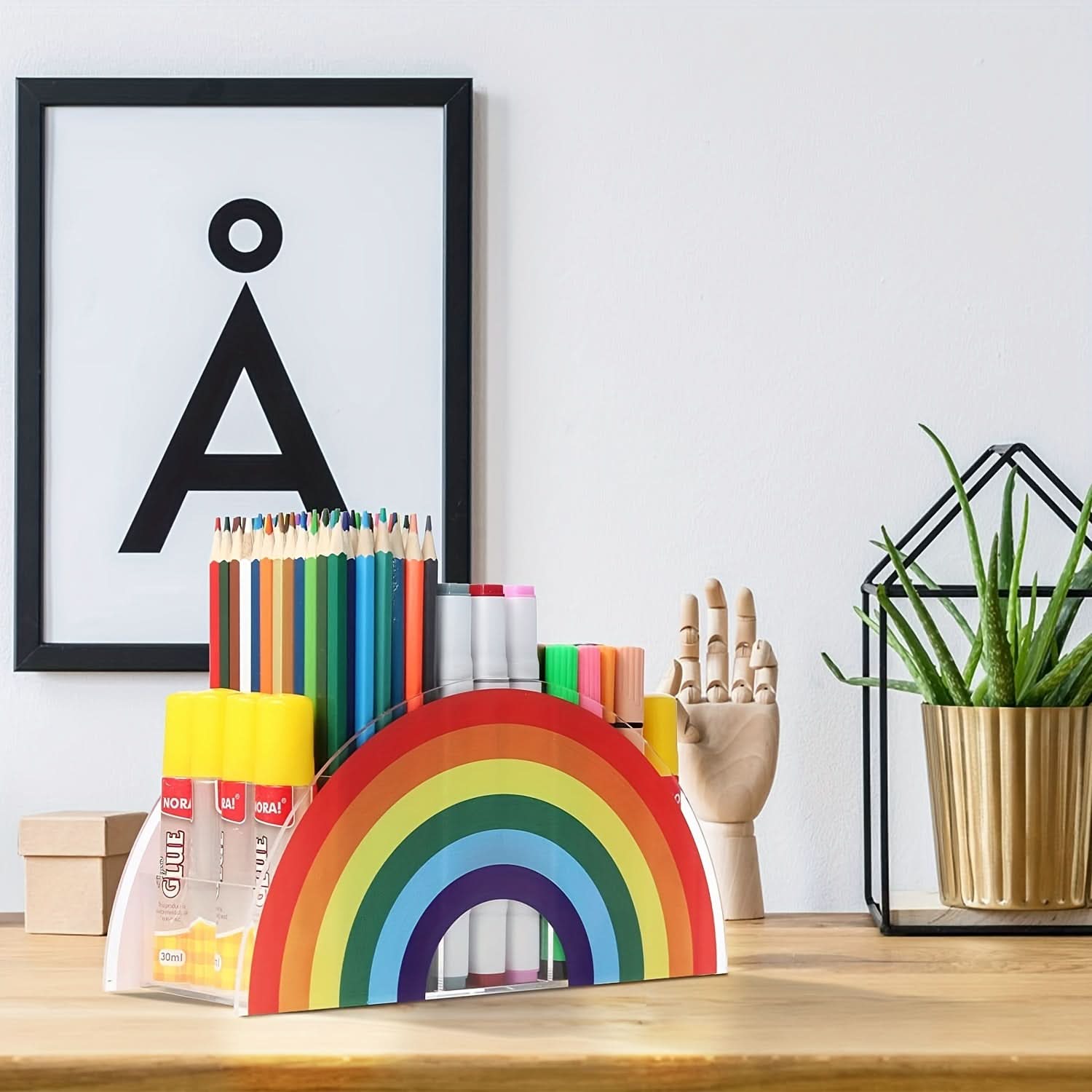 Rainbow Acrylic 5-Compartment Pen Holder