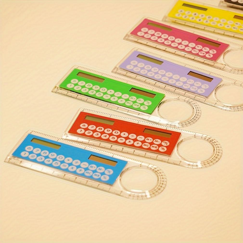 Mini 4-In-1 Solar-Powered Calculator with Ruler - LED Display