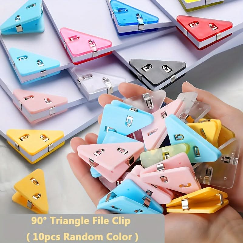 10-Pack Colorful Triangle File Clips for Organization