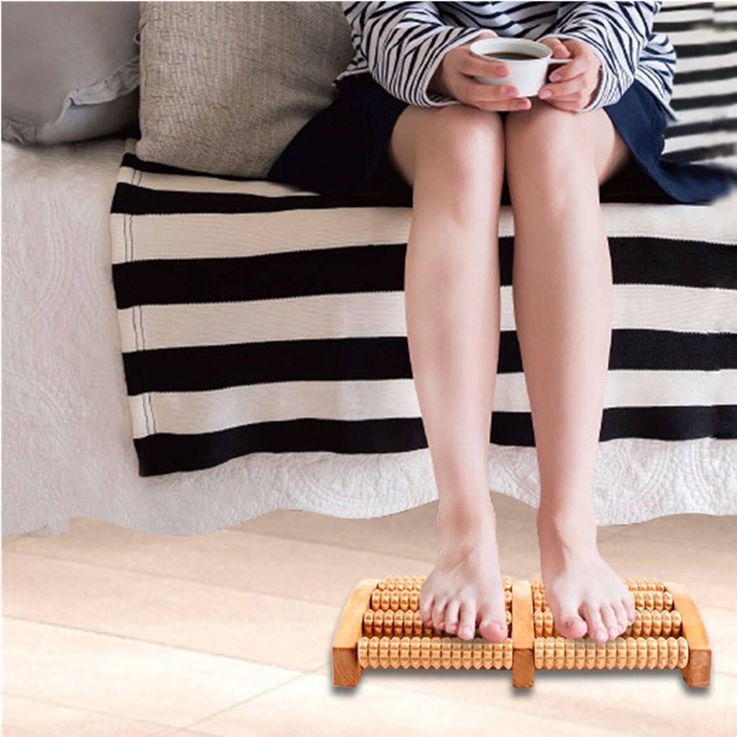 Wooden Dual Foot Massager Roller for Pain Relief