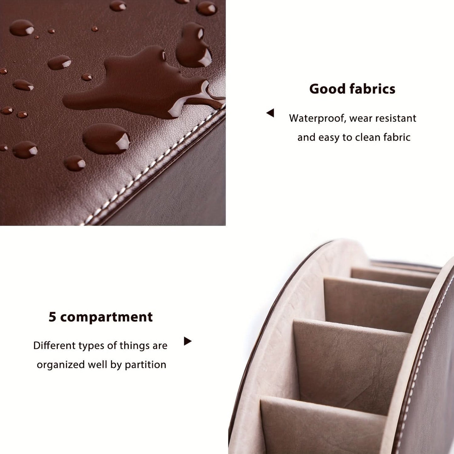 5-Compartment PU Leather Remote Organizer Box