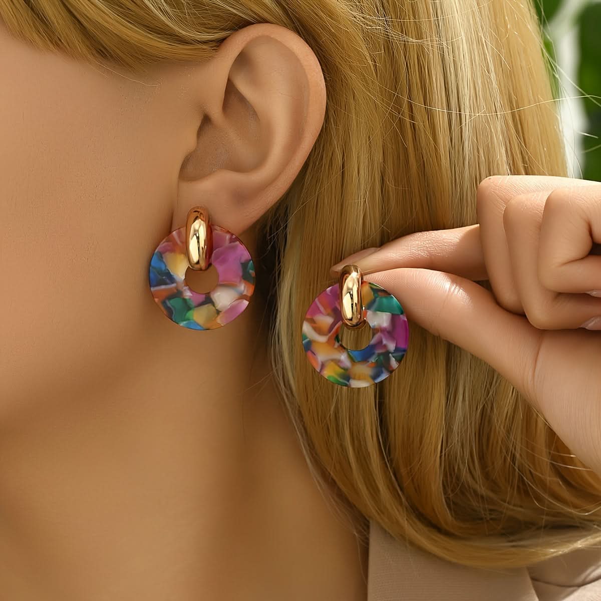 Shimmering Multi-Color Acetate Circle Stud Earrings