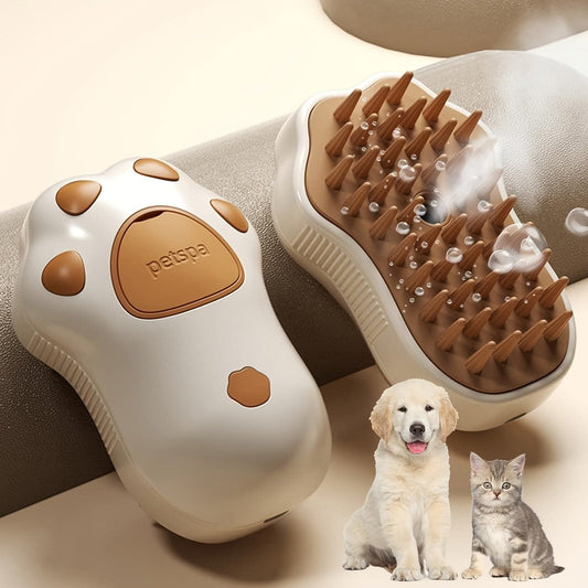 3-in-1 Electric Steam Brush - Ultimate Grooming Tool - Stylish Paw Design