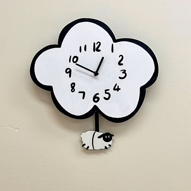 Cartoon Sheep Silent Wall Clock - Whimsical Cloud-Shaped