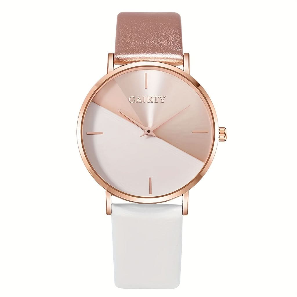 Minimalist Quartz Watch with PU Strap and Matching Bracelet