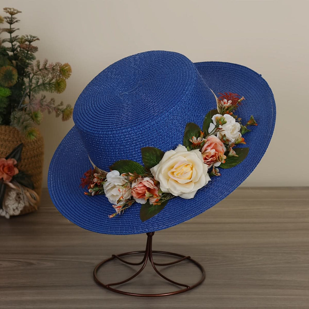 Women's Straw Fedora Hat with Rose Detail – Breathable Sun Protection