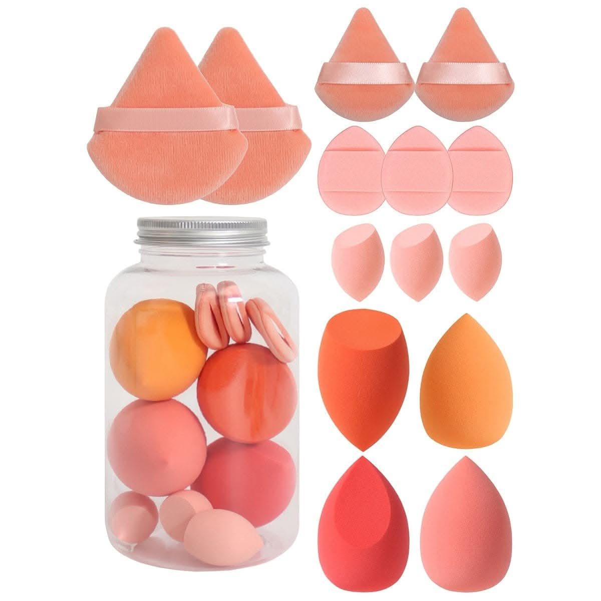 14pc Velvet Makeup Sponge Set with Storage Jar