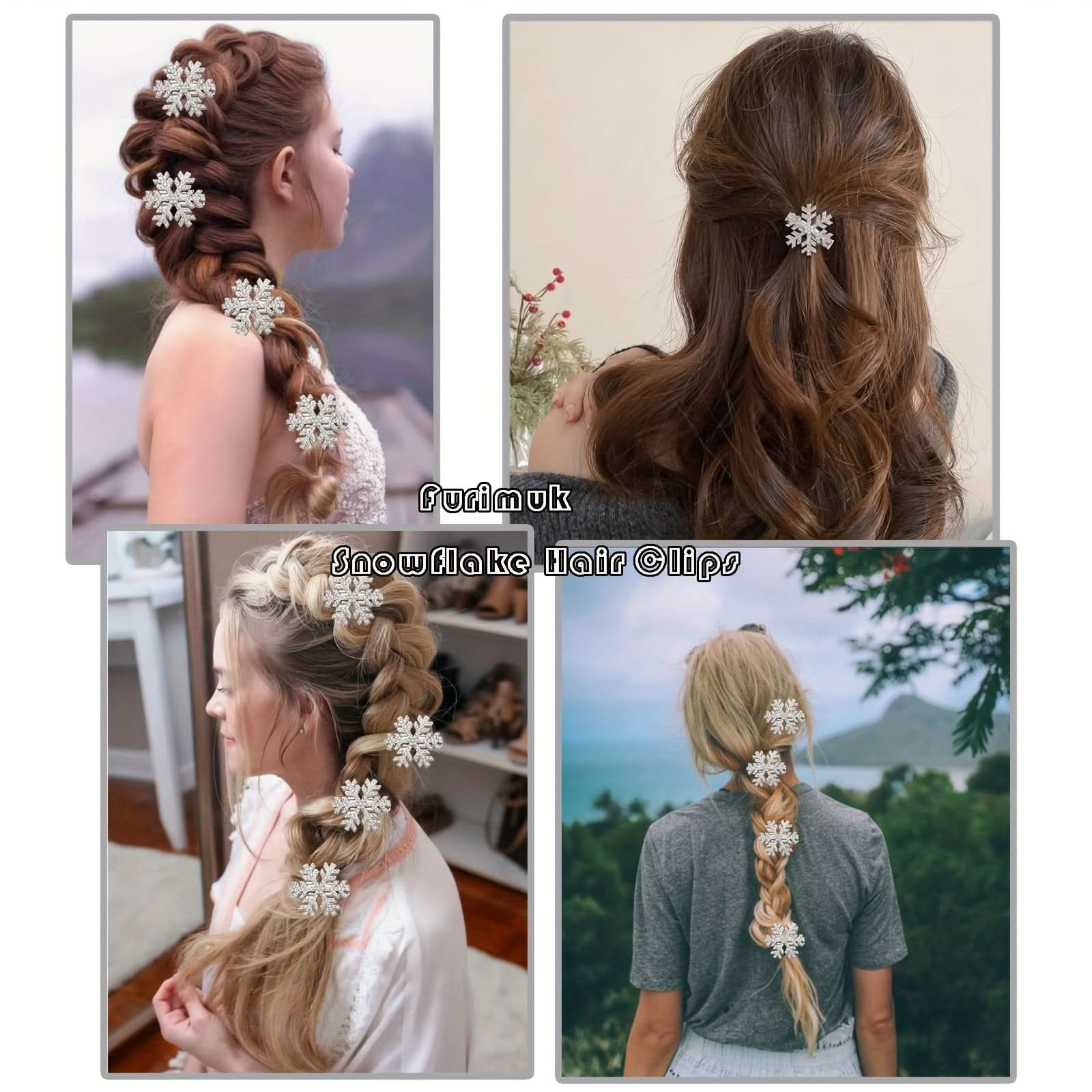8-Pack Rhinestone Snowflake Hair Clips, Christmas Hair Accessories