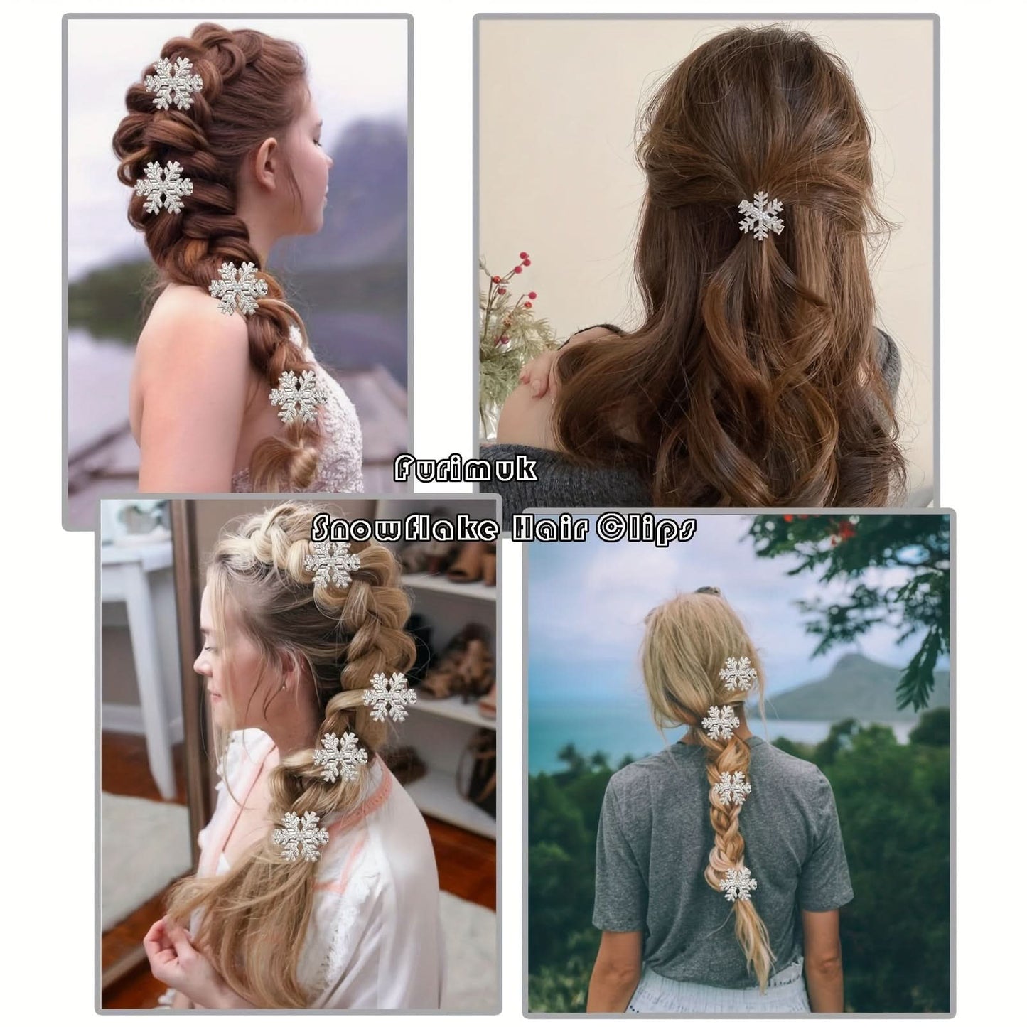 8-Pack Rhinestone Snowflake Hair Clips, Christmas Hair Accessories