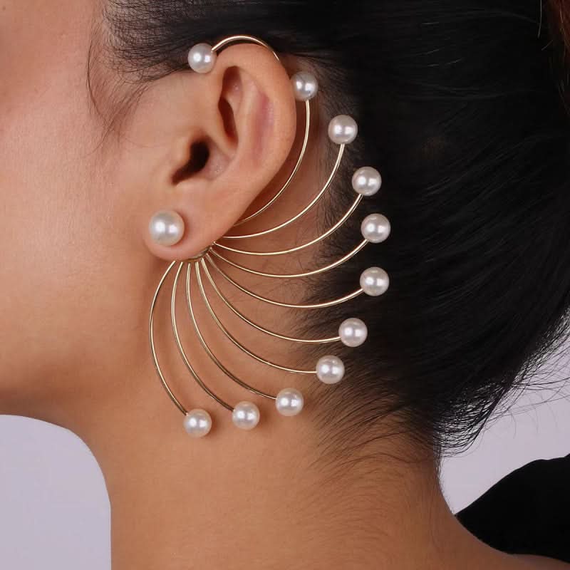 Pearl Fan Shaped Earrings – Geometric Gold-Plated Earrings for Women