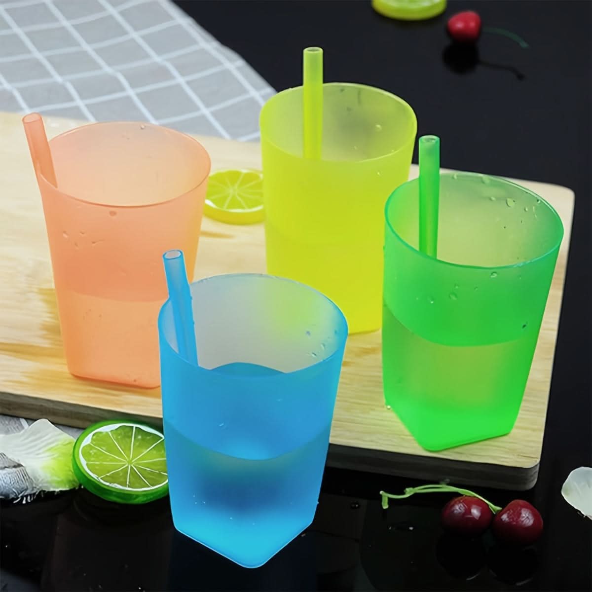 4-Pack Summer Straw Cups with Lids – 360ml Portable Juice & Water Tumblers