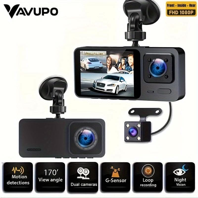 3-Channel 1080P Dash Cam with Night Vision